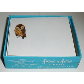 Note Cards - YOUNG OWL - 1950's - American Artists Juniors - No. JR 77 - Box of 15 cards - Cards measure 3" x 4".