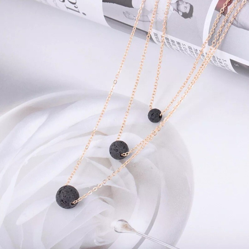 Deluxe Collar 3 En 1 Piedra Volcánica Aceite Relajante Joyería