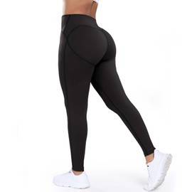 RIOJOY Women High Waist Yoga Leggings Butt Lifting Athletic Leggings Tummy Control Gym Tights Soft Yoga Pants(Solid Black,M)