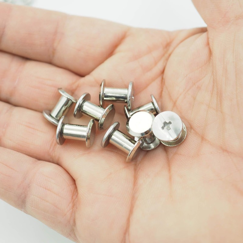 WOSHIMT 50Sets Silver Carbon Steel Chicago Screws Leather Rivets Assorted