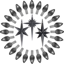 Ceramic Christmas Tree Replacement Lights Bulbs, Black Gray Medium Twist Plastics Pegs Ornaments for Ceramic Tree(87 Bulbs＆ 3 Topper Star)