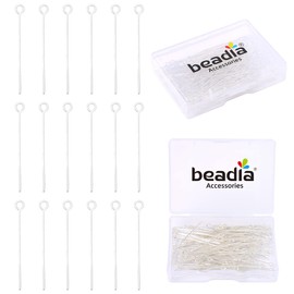 BEADIA Alfileres de ojo abiertos chapados en plata, no se deslustran, 35 mm, 150 unidades para hacer joyas