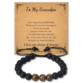 Papa Fathers Day Presents for Grandpa Birthday Gifts from Grandkids to My Grandpa Bracelet for Men Natural Stone Bracelet Gifts for Grandfather Rtirement Gifts for Papa Tiger Eye Bracelets