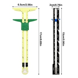 2 Pack Sliding Gauge Measuring Sewing Tool, 5-in-1 Sliding Gauge Measuring Sewing Ruler, Fabric Quilting Ruler, Stainless Steel Sliding Gauge Sewing Ruler for Knitting Crafting Sewing Supplies