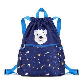 Ryushoyo - Bolsa impermeable con cordón, mochila deportiva para hombres, mujeres, niñas y niños, White Bear Blue, Mediano