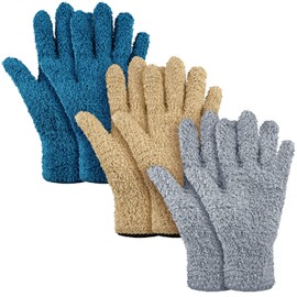 Patelai 3 Pairs Microfiber Plant Dusting Gloves Leaf Cleaning Gloves for Indoor Plants, Blinds, Furniture, House (Dark Blue,Gray,Khaki,Small)