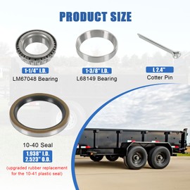 1 Set Mobile Home Trailer Axle Wheel Bearing Kit, LM67048/LM67010 Outer Bearing (1-1/4'' ID), L68149/L68111 Inner Bearing (1-3/8'' ID), Grease Seal 10-41 for Dexter 8-222 Small Spindle