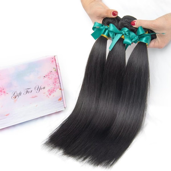 KRN Straight Human Hair Bundles 12/14/16 Inch 100% Unprocessed Raw
