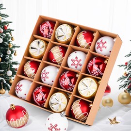 MXLATUU Christmas Balls, Christmas Ornaments Ball Set, Shatterproof Decorations Ball with Hanging Rings for Christmas Tree Wreath Stocking, Home Gift Balls Christmas Decor (Red,White, Gold)