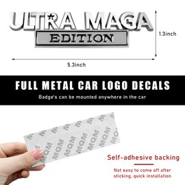 Sylvil Ultra MAGA Edition Emblems, 3D Raised Shinny Metal Letter MAGA Label Emblem Sticker, Strong Adhesive Cool Ultra MAGA Edition Badge Fender Bumper Decal, Car Accessories (Silver & Black)