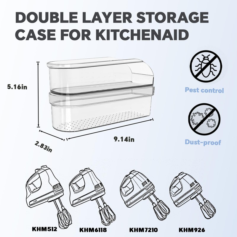 Hand Mixer Storage Case for KitchenAid KHM5/KHM6/KHM7/KHM9 Series Ultra Power
