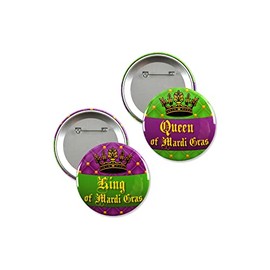 2 Pack - King And Queen Of Mardi Gras - Pinback Button Badges - 3 Inch