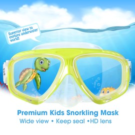 Snorkel Diving Mask for Children, Unisex Child, 180° Panoramic Vision, Anti-Fog Diving Mask for Boys, Girls, Swimming Goggles with Nose Cover, Snorkelling Equipment for Junior (Yellow Set)