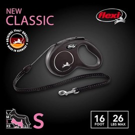 Flexi Correa retráctil clásica para Perro (Cuerda), para Perros de hasta 26 Libras, 16 pies, pequeña, Negra