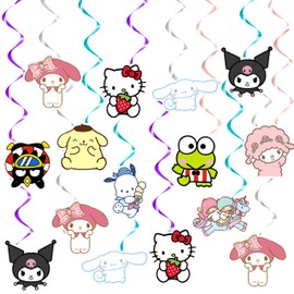 20Pcs Kawaii Cartoon Anime Hanging Swirls Colorful Kitty Melody Cinnamon Characters Paper Cutouts Ceiling Streamers Cute Birthday Party Celebration Decoration Supplies for Home Office School Classroom