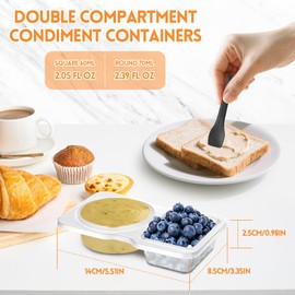 Sttrzop 21 Sets Double Compartment Condiment Containers with Lids & Spoons – Reusable Snack Containers for Kids & Adults, Transparent Small Snack Pack Containers for Lunch, Travel, Picnics