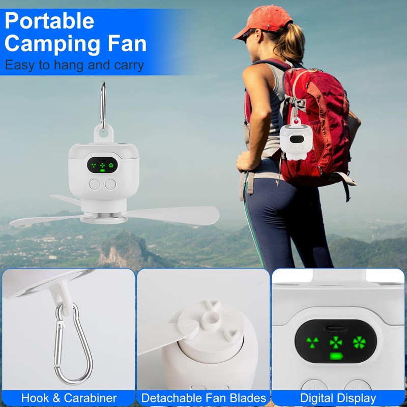 Zorpupoa Camping Fan 8000mAh Battery Operated, Tent Ceiling Fan with