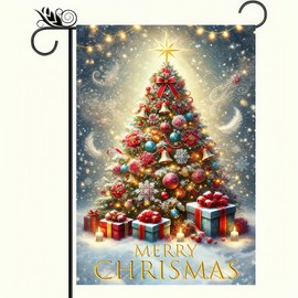 Merry Christmas Garden Flag 12×18 Double Sided Winter Welcome Christmas Tree Garden Flag Snowflake Christmas Ornaments Gift Banner Outdoor Decor Festive Holiday