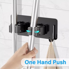 Rush Set 2 Soportes Metalicos Negro Organizador Escoba Trapeador