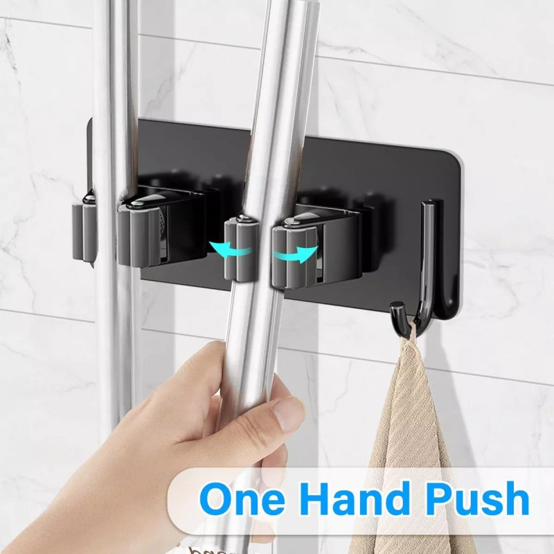 Rush Set 2 Soportes Metalicos Negro Organizador Escoba Trapeador