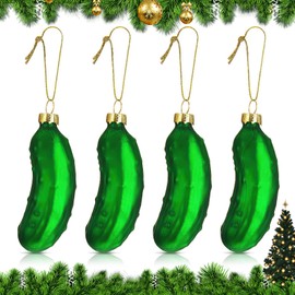 Hejo 4PCS Christmas Pickle Tree Ornament, Pickle Christmas Decoration, Green Cucumber Christmas Ornaments, Christmas Tree Pendant for Christmas Decoration