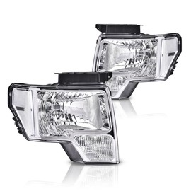 GRAND ORANGE Pair Headlights Assembly, Compatible with Ford F150 2009-2014, Left Driver & Right Passenger 2PCS Headlamps, Clear Lens Chrome Housing Clear Reflector, DL3Z13008A FO2502289