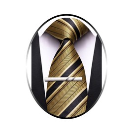 Barry.Wang Men's Striped Tie Set Extra Long Brown Necktie and Tie Clip Costume Accessory Cosplay Party Adult