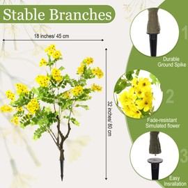 Daifunli 2 Pcs 32'' Artificial Flower Tree Faux Outdoor Plants UV Resistance Fake Floral Plant Blooming Tree with Spike Realistic Greenery Plant for Indoor Garden Porch Patio Decor (Light Yellow)