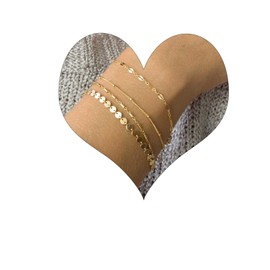 Wendalern Punk Layered Sequin Bracelet Gold Pearl Chain Bracelet Thin Tube Chain Bracelets Disc Hand Chain Bracelet Jewellery for Women and Girls, Metal