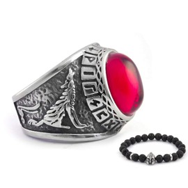 BAVIPOWER Viking Wolf Raven Odin Symbol Ring Stainless Steel Asatru Pagan Protection Jewelry for Mens Womens