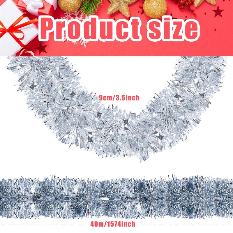 Riceshoot 131.23 ft Christmas Tinsel Garland Metallic Tinsel Twist Garland