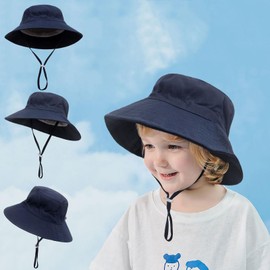Asufegucd 2Pcs Parent-Child Sun Hat,UPF 50+ Toddler Bucket Hat for Mother&Baby Boys Girls Beach Hat, Dark Blue, 0-6 Months