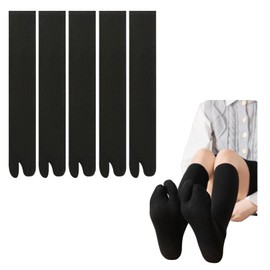 Weuiean CEZC-12 Women's 2 Toe Socks, High Socks, Set of 5, Crew Socks, JK Socks, Black