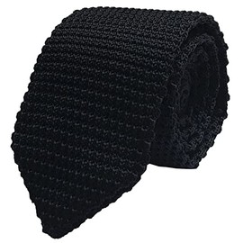 Rossika Men Boys Woven Silk Solid Stripe Black Summer Skinny Tie Slim Plain Necktie