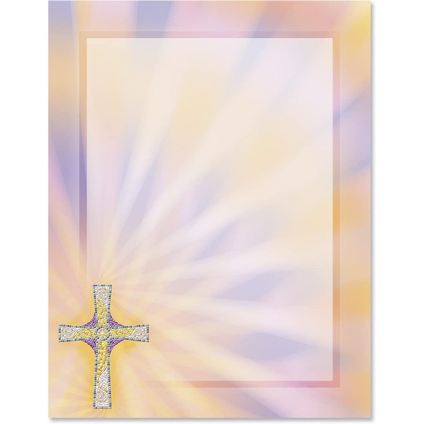 Paperdirect Easter Cross and Sunrise Spring Holiday Theme Stationery, Border