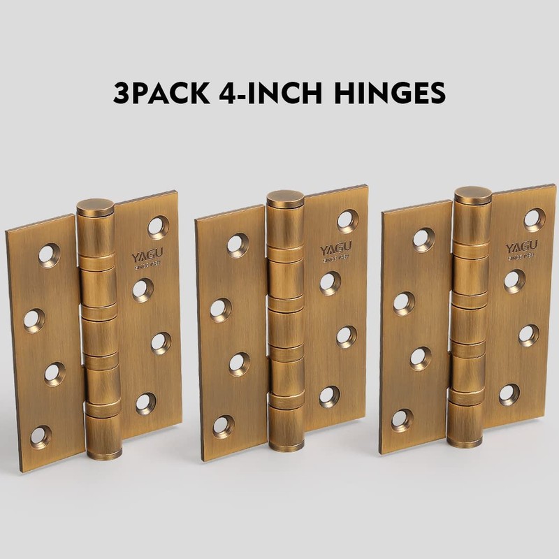 YAGU 3 Pack 4'' Door Hinges Antique Brass 4 x
