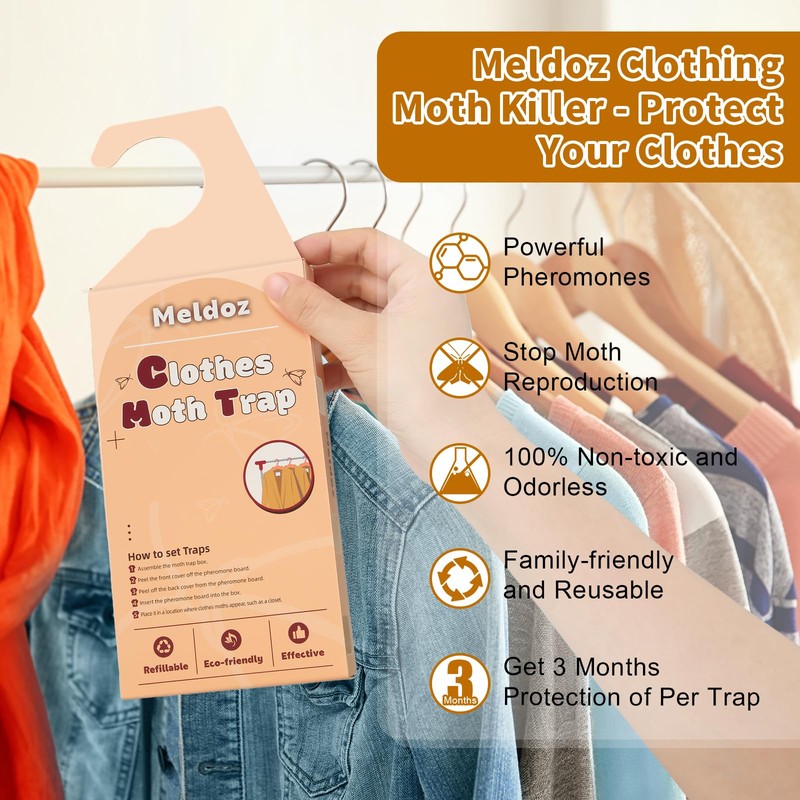 Meldoz Clothes Moth Traps with Powerful Pheromones, Non-Toxic & Odor-Free