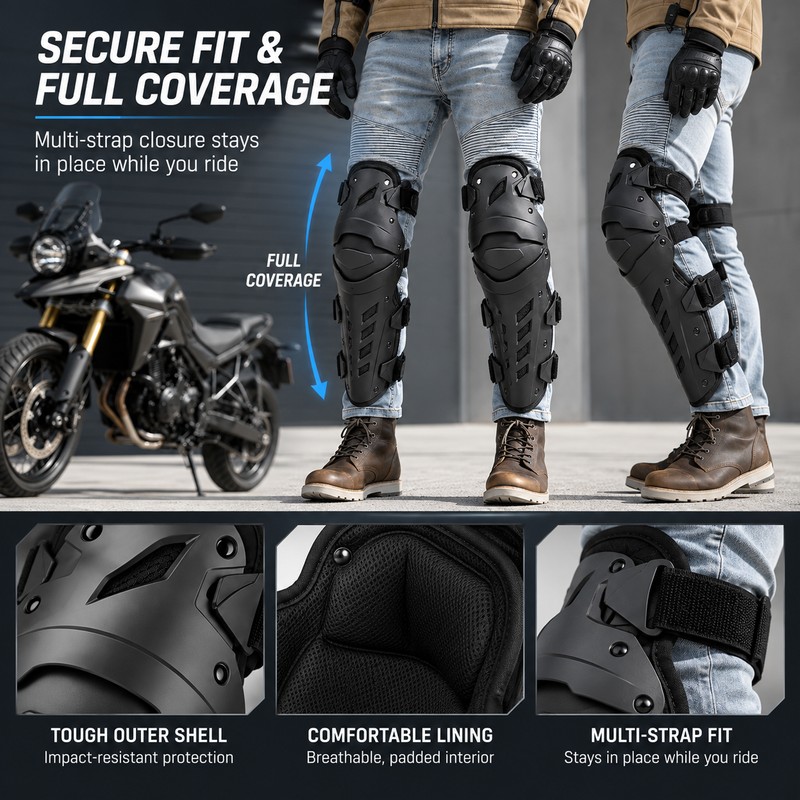 Motorcycle Knee & Elbow Guard Set for Riding – Adjustable