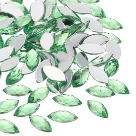 PATIKIL Marquise Gems, 100 Pcs 15x7mm Acrylic Rhinestones Flat Back Navette Horse Eye Crystal Gems for Jewelry Making DIY Craft, Light Green