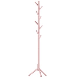 VASAGLE Solid Wood Coat Rack, Free Standing Coat Rack, Tree-Shaped Coat Rack with 8 Hooks, 3 Height Options, for Clothes, Hats, Bags, for Living Room, Bedroom, Home Office, Jelly Pink URCR004R01