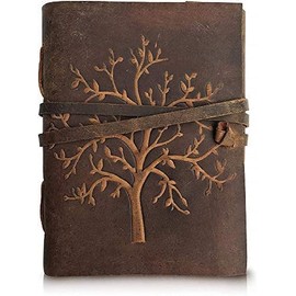 PLOMY Product image Handmade Leather Journal with Blue Stone and Bronze Clasps, Vintage Style Notebook with Stitched Binding, ((Tree))
