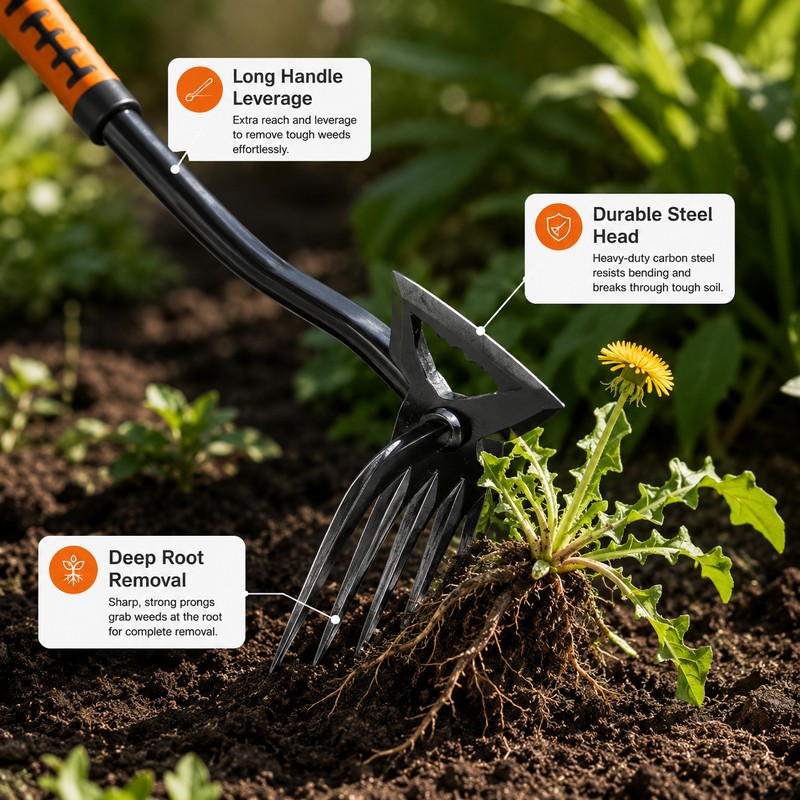 Long-Handled Manual Weeding Tool for Garden Care – Carbon Steel
