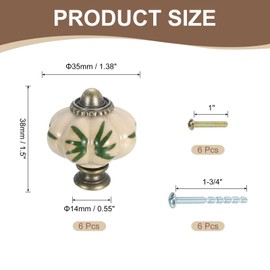 sourcing map 6Pcs Ceramic Knobs, 35mm/1.38" Pumpkin Cabinet Knob Drawer Pull Handle Vintage Drawer Knobs with Screws for Vanity Bedroom Furniture Closet, Green Leaves