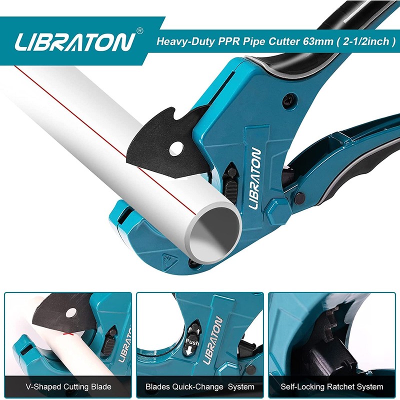 Libraton PVC Pipe Cutter, Up to 2-1/2", Ratchet Pipe Cutter