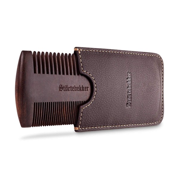 Störtebekker Premium Wooden Beard Comb with Handmade Leather Case - Perfect Gift Idea - Brings Every Beard in Shape Thanks to Double-Sided Teeth - Includes Shaving and Beard Guide