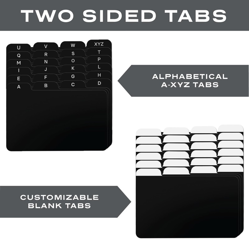 Alfion 4x6 Index Card Alphabet Tab Dividers 24 pcs (Black)