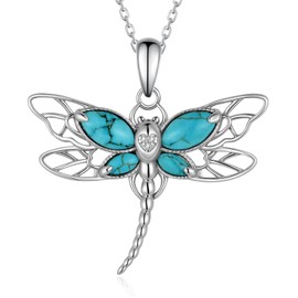 925 Sterling Silver Real Turquoise Dragonfly Necklace - Genuine Turquoise Pendant - Western Jewelry for Women - Dragonfly Gift for Her