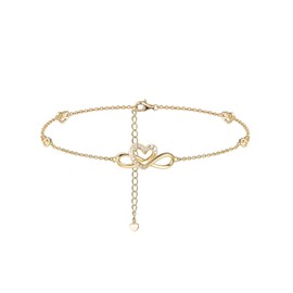 Moissanite Dainty Infinity Heart Ankle Bracelet Gold Plated Sterling Silver Heart Foot Chain Anklet for Women