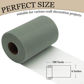 Ableme Deco Tulle Fabric Roll 6 Inches x 100 Yards (15cm x 91m) Tulle for Tutu Dress Pom Poms Gift Wrapping Baby Shower Wedding Decor (Sage Green)