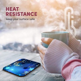 Great Single Coaster Square - Blue Moon Stars Space Vintage |Glossy Quality Coasters | Tabletop Protection for Any Table Type #16502